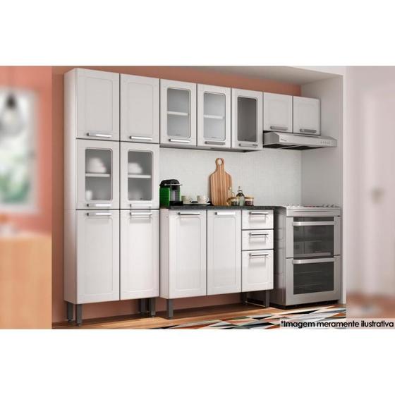 Imagem de Kit de Cozinha Completa 4 Peças Múltipla  (2 Armários + 1 Balcão + 1 Paneleiro) C4P83 Branco - Bertolini