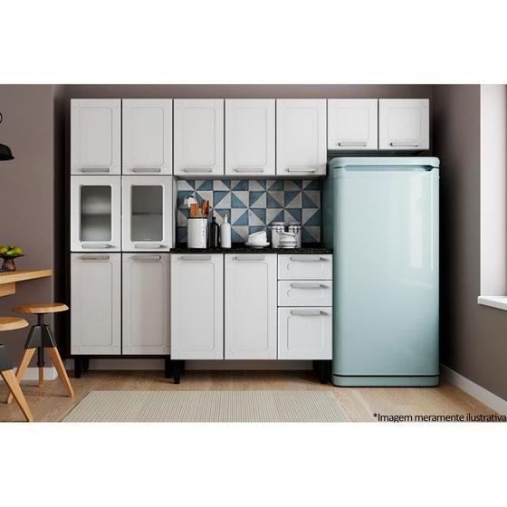 Imagem de Kit de Cozinha Completa 4 Peças Múltipla (2 Armários + 1 Balcão + 1 Paneleiro) C4P85 Branco - Bertolini