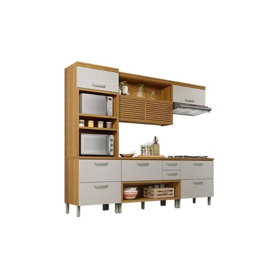 Imagem de Kit de Cozinha Completa 4 Peças Princesa (2 Balcões + Aéreo + Paneleiro) C4P15 Freijo/Off White - Nesher