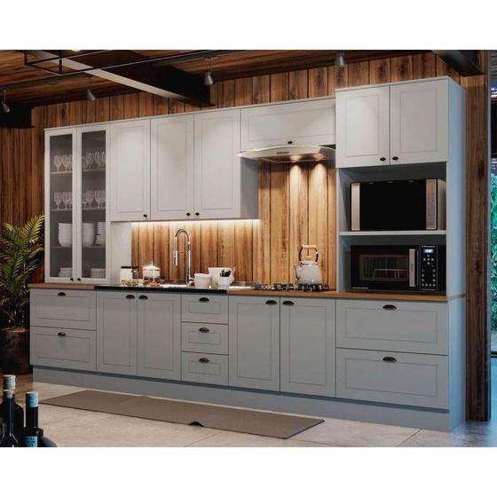 Imagem de Kit de Cozinha Completa 7 Peças Americana (2Aéreos+2Balcões+2Paneleiros+1Complemento) s/Pia CZ143 Cinza - Henn