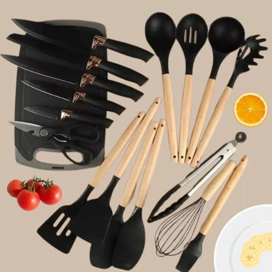 Imagem de Kit De Cozinha Jogo De Utensílios Cor Preto 19 Peças