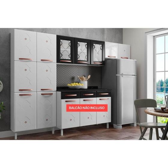 Imagem de Kit de Cozinha Modulada 3 Peças Mirage New  (2 Armários + 1 Paneleiro) CPT114 Branco/Preto - Telasul