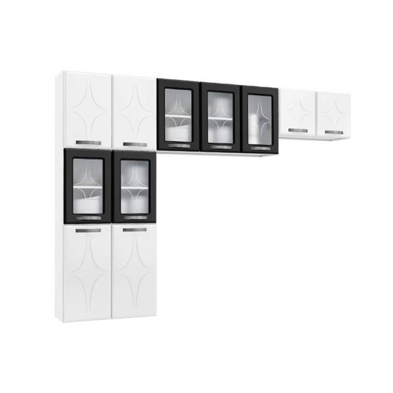 Imagem de Kit de Cozinha Modulada 3 Peças Rubi  (2 Armários + 1 Paneleiro)  CPT108 Branco/Preto - Telasul