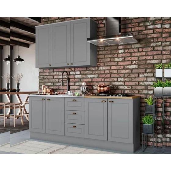 Imagem de Kit de Cozinha Modulada 4 Peças Americana (1 Aéreo. 2 Balcões, 1 Complemento) Cinza - Henn