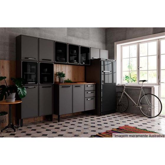 Imagem de Kit de Cozinha Modulada 4 Peças Estilo  (2 Armários + 1 Balcão + 1 Paneleiro) C4P97 Cinza/Grafite - Bertolini