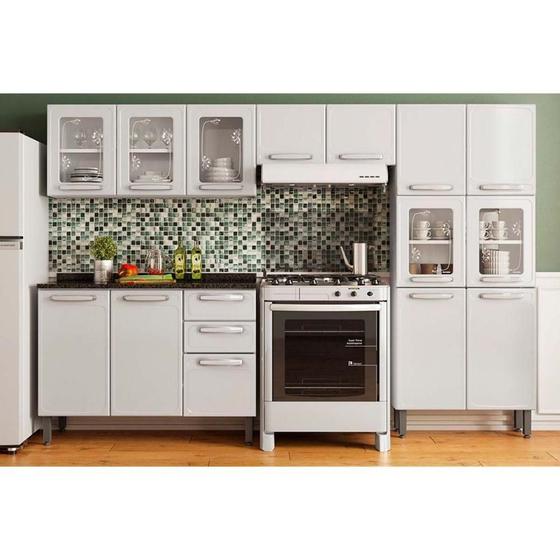 Imagem de Kit de Cozinha Modulada 4 Peças Evidence (2 Armários + 1 Balcão + 1 Paneleiro) C4P57 Branco - Bertolini