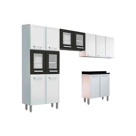 Imagem de Kit de Cozinha Modulada 4 Peças Gourmet  (2 Armários + 1 Balcão + 1 Paneleiro) C4P67 Branco/Preto - Bertolini