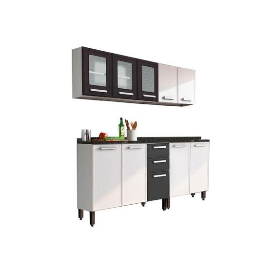 Imagem de Kit de Cozinha Modulada 4 Peças Gourmet  (2 Armários + 2 Balcões) C4P70 Branco/Preto - Bertolini