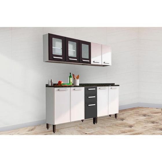 Imagem de Kit de Cozinha Modulada 4 Peças Gourmet  (2 Armários + 2 Balcões) C4P70 Branco/Preto - Bertolini