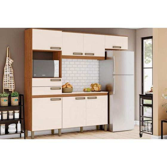 Imagem de Kit de Cozinha Modulada 4 Peças Star (2 Armários + 1 Balcão + 1 Paneleiro) CPT95 Nature/Off White - Henn