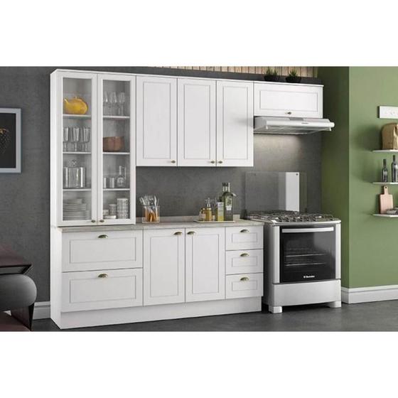 Imagem de Kit de Cozinha Modulada 5 Peças Americana  (2 Armários + 1 Balcão + 2 Complementos) C5P13 Branco - Henn