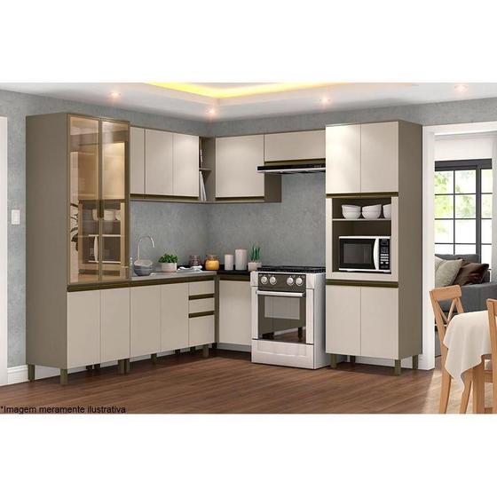 Imagem de Kit de Cozinha Modulada 9 Peças Connect (3 Armários + 2 Balcões + 2 Paneleiros + 2 Complementos) C9P01 Duna/Cristal