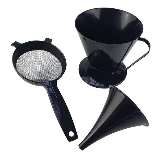 Imagem de Kit de Cozinha Peneira, Funil e Filtro de Café em Preto 3 Peças