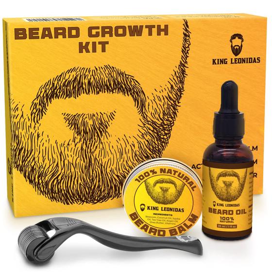 Imagem de Kit de Crescimento de Barba King Leonidas com Rolo Derma 0,25mm