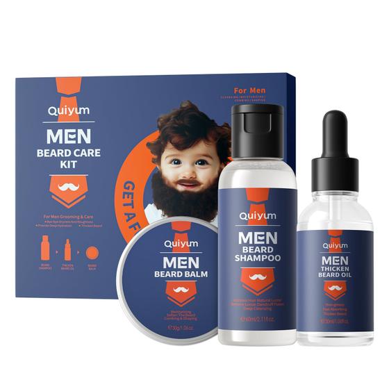 Imagem de Kit de Crescimento de Barba QUIYUM - Óleo, Bálsamo e Shampoo para Homens
