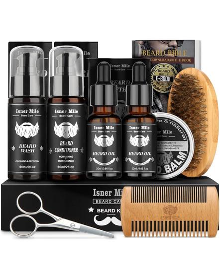 Imagem de Kit de cuidado de barba Comfy Mate com 2 óleos de barba, escova e muito mais