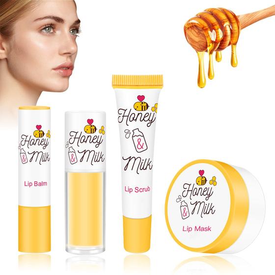 Imagem de Kit de cuidado labial LSXia Honey Milk Lip Mask Balm Scrub Oil