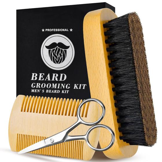 Imagem de Kit de Cuidados com a Barba OEAGO para Homens - com Escova e Tesoura