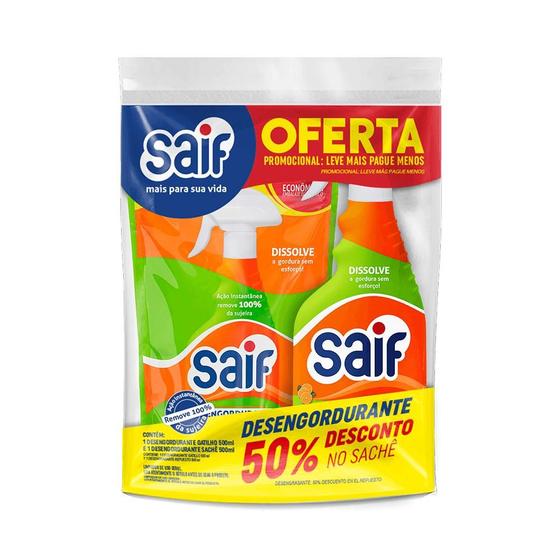 Imagem de Kit de Desengordurante Gatilho 500ml + Sachê 500ml Saif