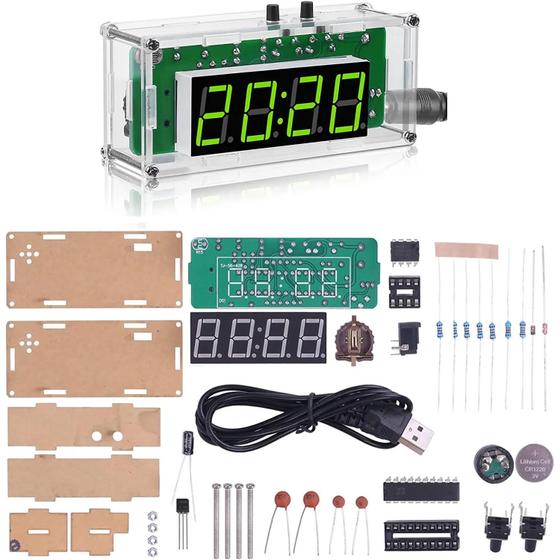 Imagem de Kit de Despertador Digital DIY de 4 Dígitos com Concha Acrílica TJ-56-428 - Ideal para Aprendizagem Eletrônica