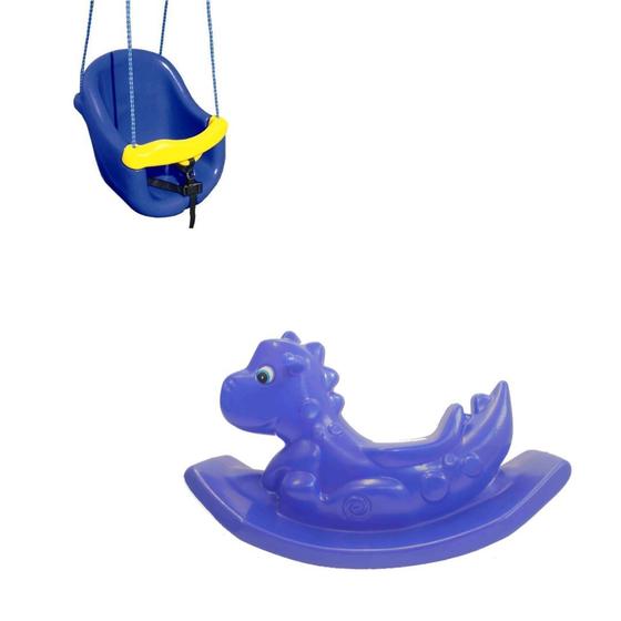 Imagem de Kit de Diversão Playground - Brincando e Saindo do Tédio - Gangorra Dino Azul + Balanço Quadrado Azul C/ Amarelo 