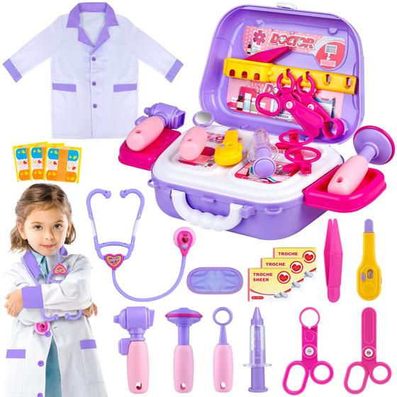 Imagem de Kit de Doutor Infantil GIFTINBOX - 22 Peças com Fantasia para Meninas e Meninos