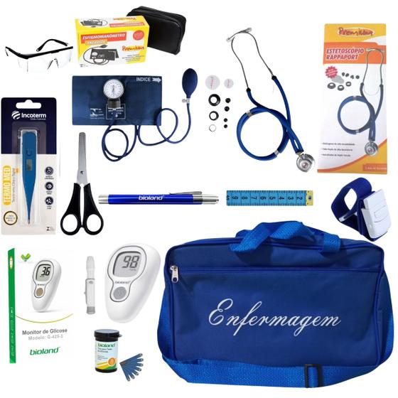 Imagem de Kit De Enfermagem Azul Premium Com Medidor De Pressão Completo