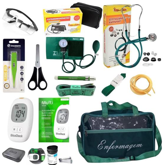 Imagem de Kit De Enfermagem Com Esfigmo E Bolsa Completo - Verde