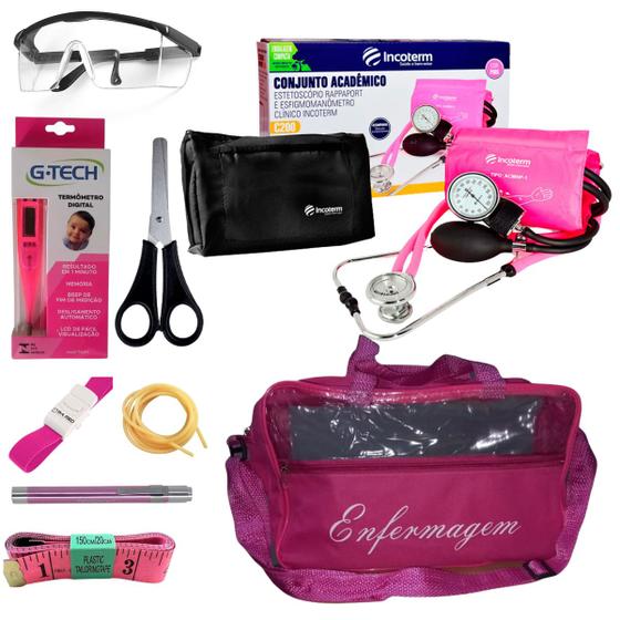 Imagem de Kit de enfermagem com esfigmo esteto e bolsa transparente