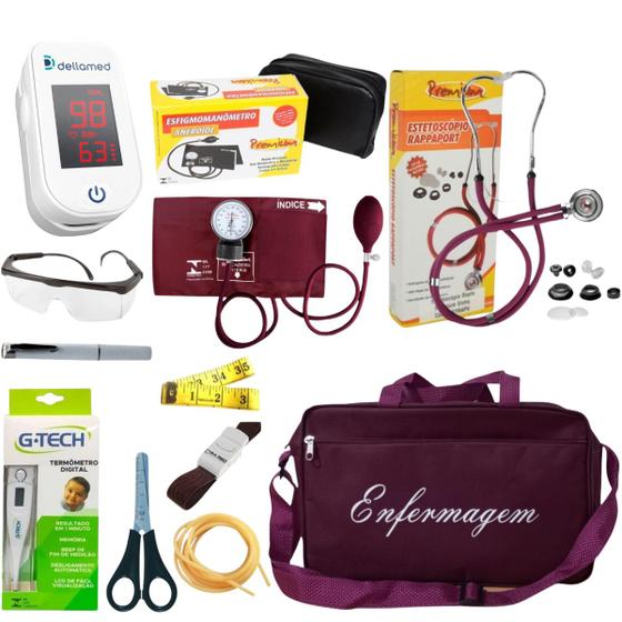 Imagem de Kit de enfermagem com medidor de pressão oxímetro e bolsa