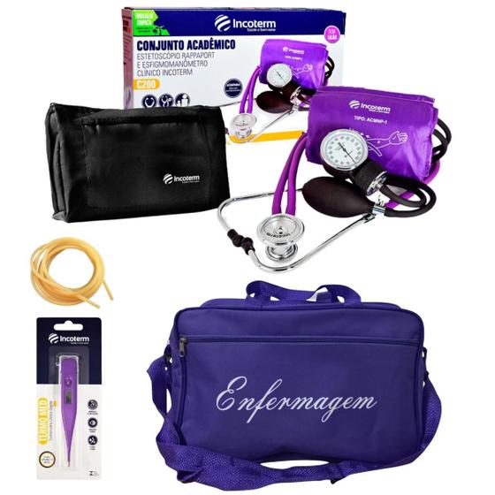 Imagem de Kit De Enfermagem Esteto Aparelho De Pressão Roxo Incoterm