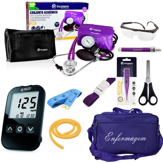 Imagem de Kit De Enfermagem Roxo Com Medidor De Pressão E Glicose