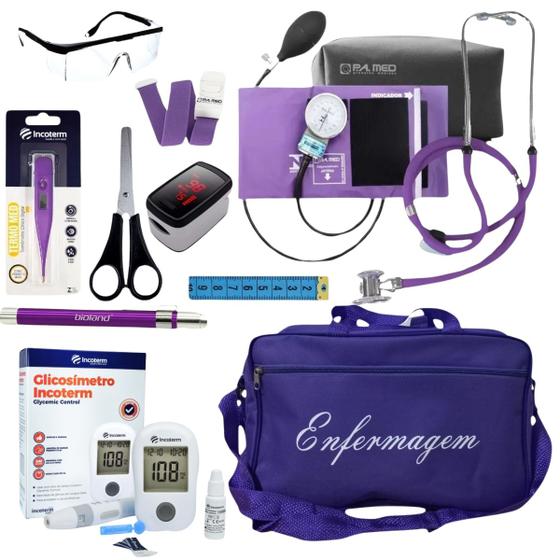 Imagem de Kit de enfermagem roxo p.a med com oxímetro