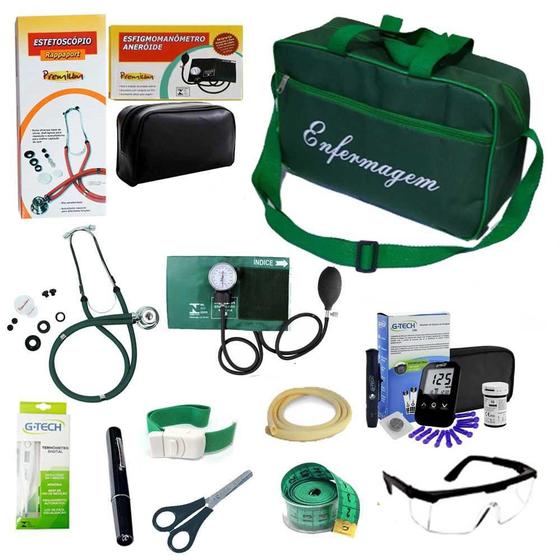 Imagem de Kit De Enfermagem Verde Premium Com Glicossímetro