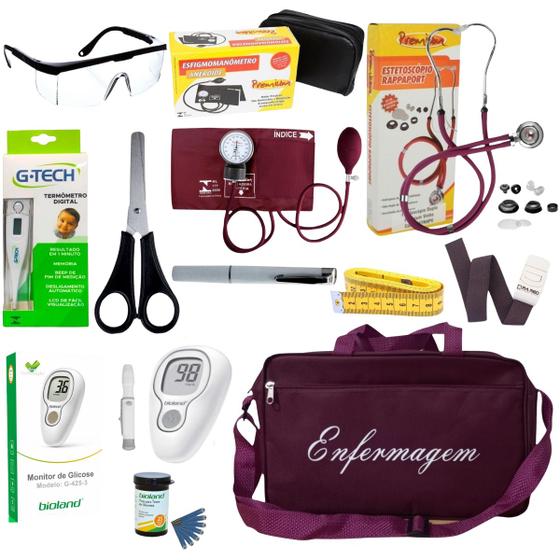 Imagem de Kit De Enfermagem Vinho Premium Com Medidor De Pressão e Glicossímetro