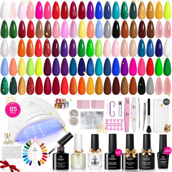 Imagem de Kit de esmalte de gel para unhas, besouros, 85 unidades com luz UV, 55 cores