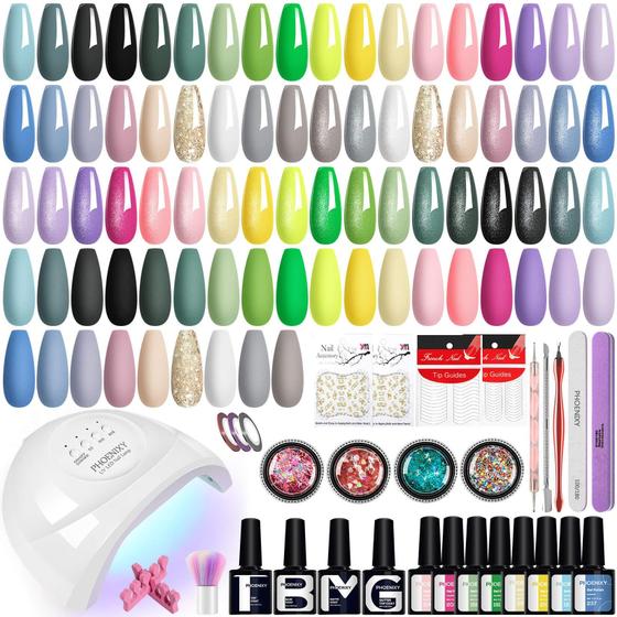 Imagem de Kit de esmalte de gel PHOENIXY com luz UV 51 unidades para mulheres