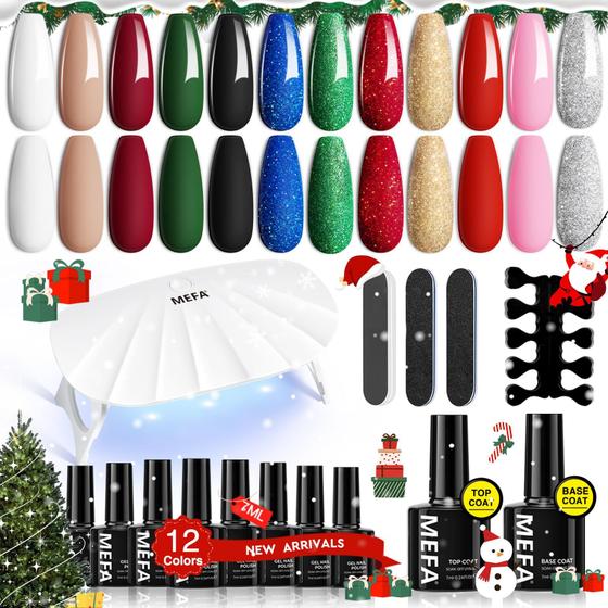 Imagem de Kit de Esmaltes em Gel MEFA com Luz UV - 12 Cores de Natal