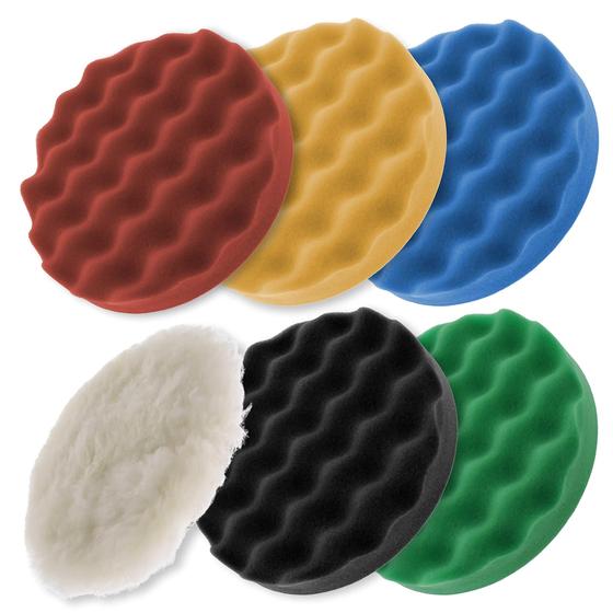 Imagem de Kit de Espuma e Lã para Polimento TCP Global - 6,5" - 5 Pads de Espuma Waffle + 1 Pad de Lã Natural