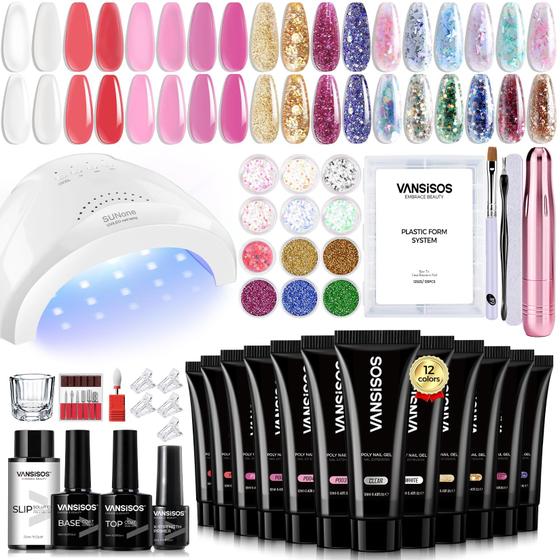 Imagem de Kit de Extensão de Unhas em Gel UV VANSISOS - Com Lâmpada e Broca