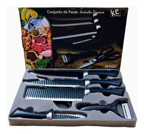 Kit de Facas Completo 6pçs Amolada Conjunto Profissional Ideal Churrasco Cozinha Frutas Legume Chef Cabo Antiaderente Menor preço em Kit de Facas Completo 6pçs Amolada Conjunto Profissional Ideal Churrasco Cozinha Frutas Legume Chef Cabo Antiaderente