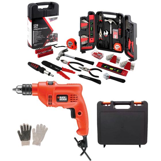 Kit de Ferramentas 129 pçs c/ Furadeira De Impacto 3/8 560w 110v Tm500 Black & Decker Menor preço em Kit de Ferramentas 129 pçs c/ Furadeira De Impacto 3/8 560w 110v Tm500 Black & Decker