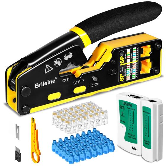 Imagem de Kit de ferramentas de crimpagem Brileine RJ45 Pass Through para Cat6 com testador