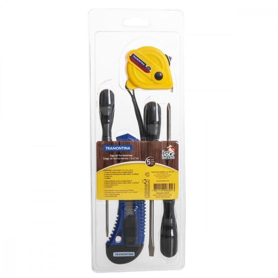Imagem de Kit de Ferramentas Tramontina com Trena Estilete e Chaves de Fenda para Uso Domestico 5 Peças