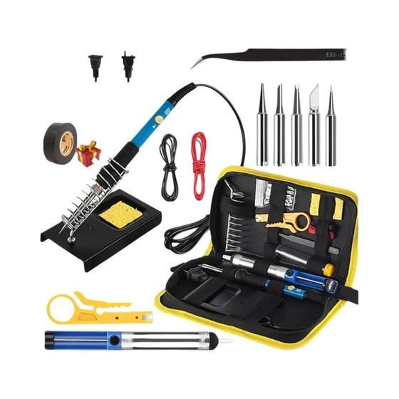 Imagem de Kit de Ferro de Solda 60W com Multímetro Digital - 5 Pontas Extras - Plugs UE e EUA