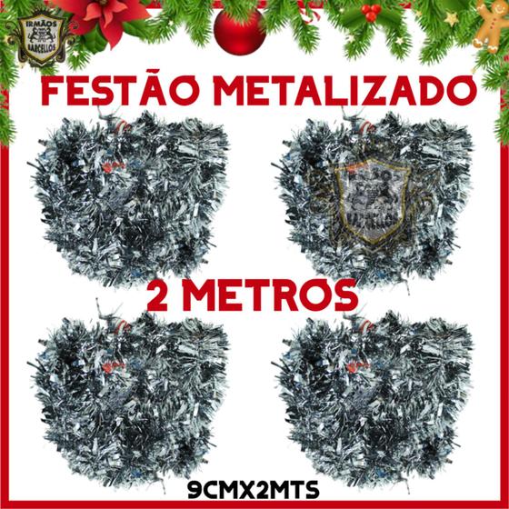Imagem de Kit De Festão Metalizado 2 Metros Para Árvore De Natal - Enfeites Natalinos