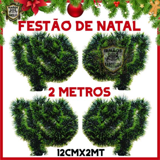 Imagem de Kit De Festão Verde Ponta Clara 2 Metros Para Árvore De Natal - Enfeites Natalinos