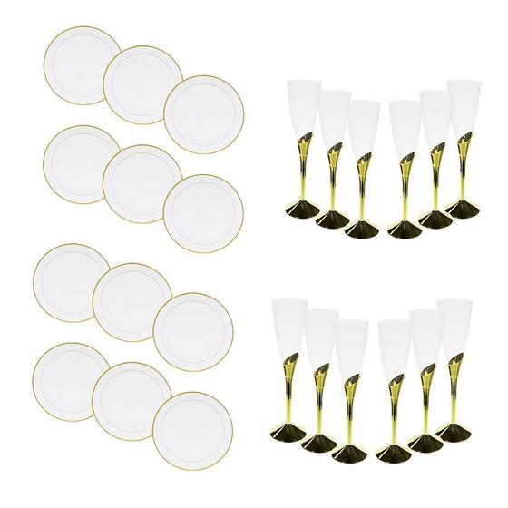 Imagem de Kit de Festas Luxo com 24 Peças Descartáveis, Dourado - SilverFestas 