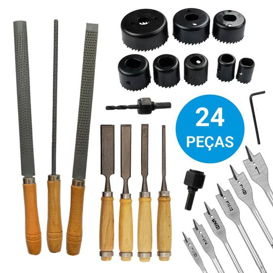 Kit De Formão Lima Grosa Brocas Chatas E Serra Copo Madeira Menor preço em Kit De Formão Lima Grosa Brocas Chatas E Serra Copo Madeira