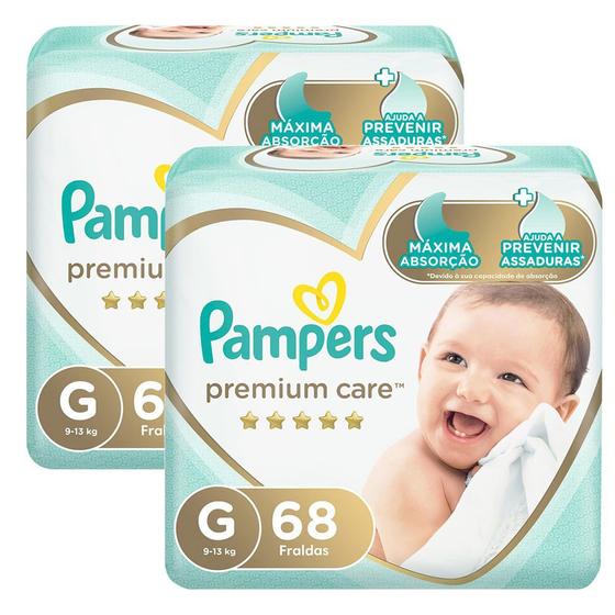 Imagem de Kit de Fralda Pampers Premium Care Tamanho G Pacote Hiper com 136 Unidades